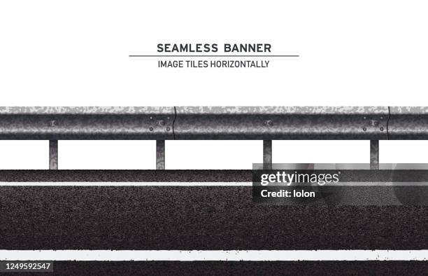 tileable road with guard rail vector banner on white background - crash barrier stock illustrations