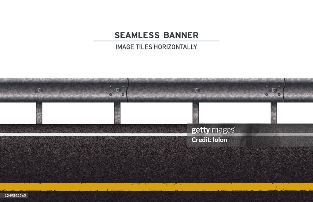 Tileable road with guard rail vector banner on white background