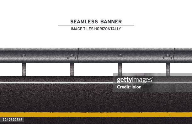 tileable road with guard rail vector banner on white background - tarmac stock illustrations
