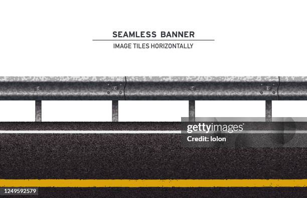 tileable road with guard rail vector banner on white background - crash barrier stock illustrations