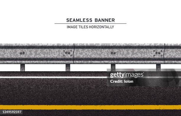 tileable road with guard rail vector banner on white background - road marking stock illustrations