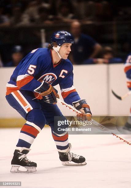 Denis Potvin of the New York Islanders skates on the ice during a 1981 Semi Finals game against the New York Rangers in May, 1981 at the Madison...
