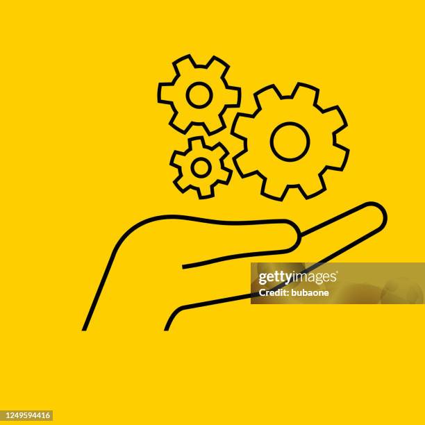 simple gears in hand icon - working hands stock illustrations