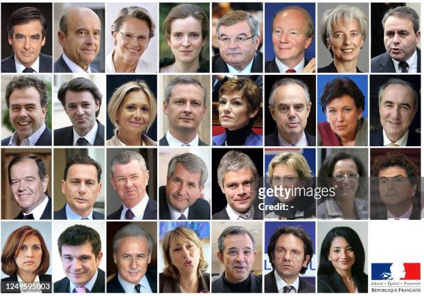 Combination of pictures of members of the French government named on November 14, 2010. Prime minister Francois Fillon, Defence and Veterans minister...