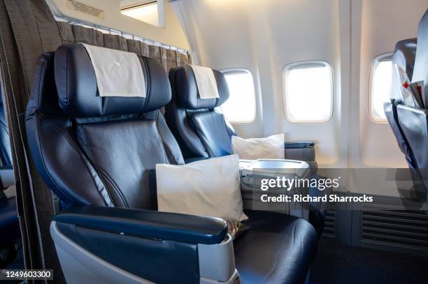 business class aircraft seat - vehicle seat stock pictures, royalty-free photos & images