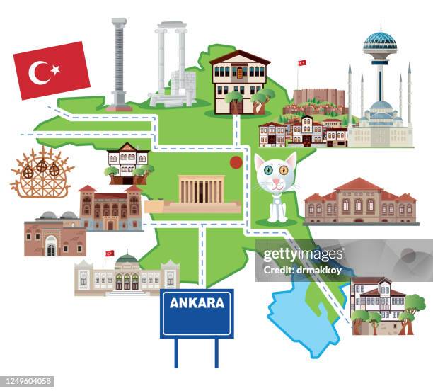 cartoon map of ankara - ataturk mausoleum stock illustrations