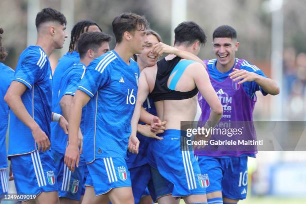 Giuseppe Ambrosino of Italy U20 celebrates after scoring a goal during the U20 international friendly match between Italy and Germany at Stadio...