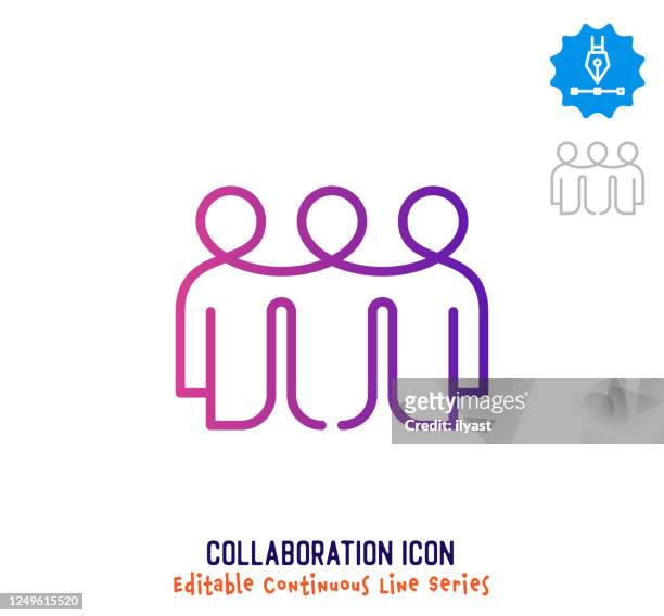 collaboration continuous line editable icon - one line drawing abstract line art stock illustrations