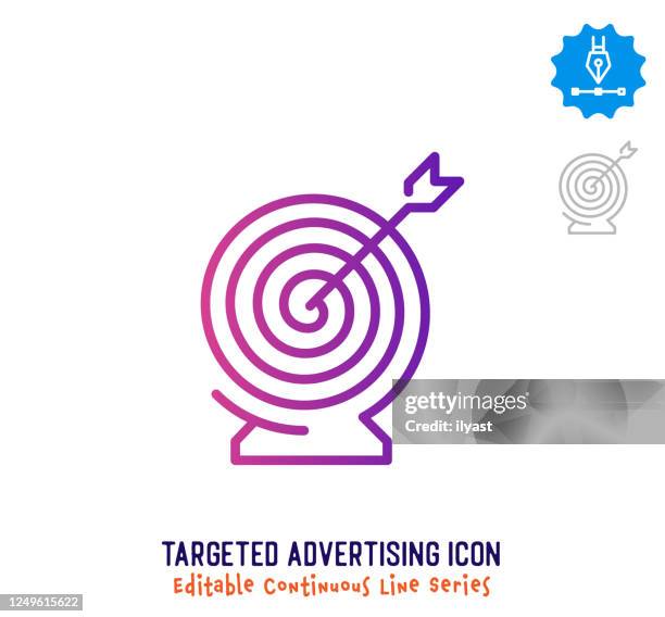 stockillustraties, clipart, cartoons en iconen met pictogram gerichte advertentie continulijnbewerkbaar - aiming