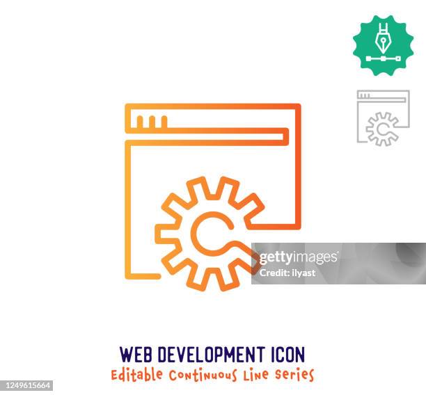 web development continuous line editable icon - website creation stock illustrations