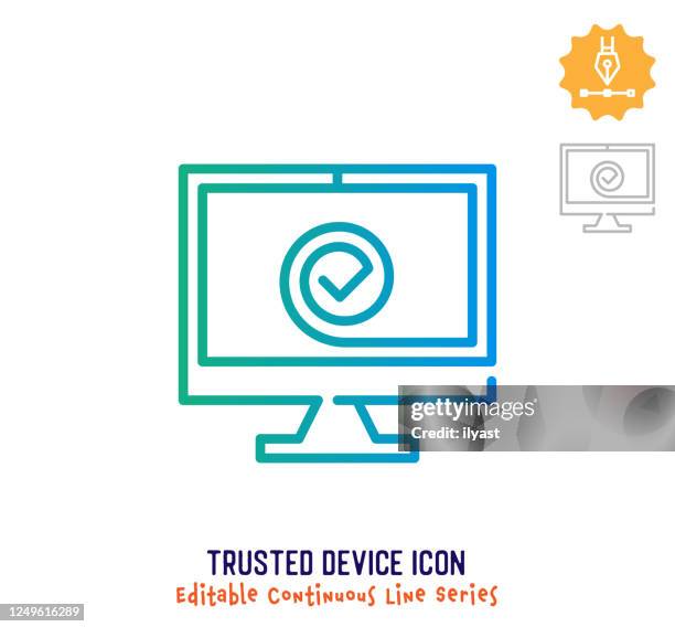 trusted device continuous line editable icon - customer data protection stock illustrations
