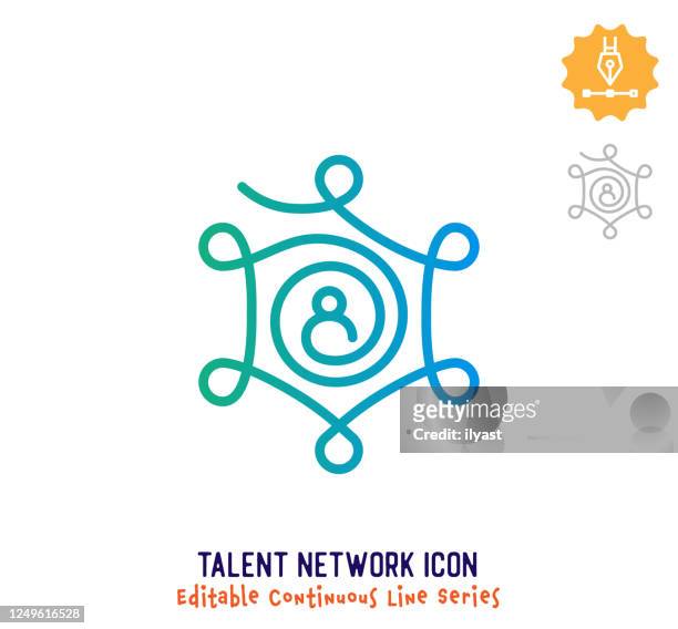 talent network continuous line editable icon - one line drawing abstract line art stock illustrations