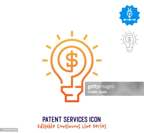 patent services continuous line editable icon - patenturkunde stock-grafiken, -clipart, -cartoons und -symbole