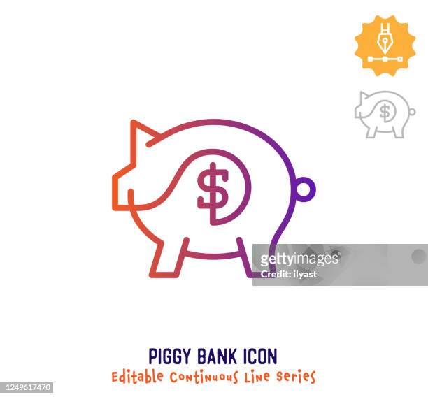 piggy bank continuous line editable icon - one line drawing abstract line art stock illustrations