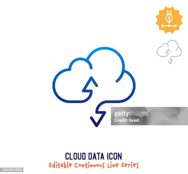 cloud storage continuous line editable icon - one line drawing abstract line art stock illustrations