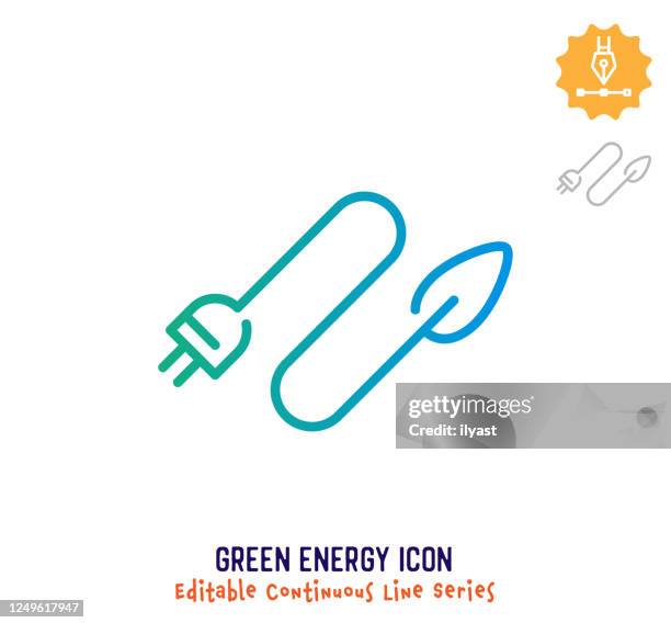 ilustrações de stock, clip art, desenhos animados e ícones de clean energy continuous line editable icon - plugue