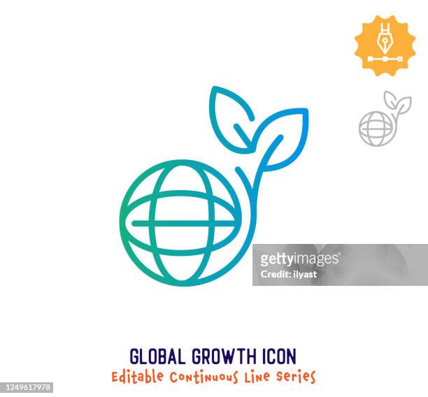 global growth continuous line editable icon - environmental issues stock illustrations