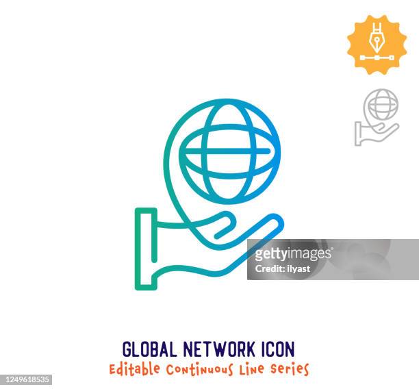 global network continuous line editable icon - one line drawing abstract line art stock illustrations