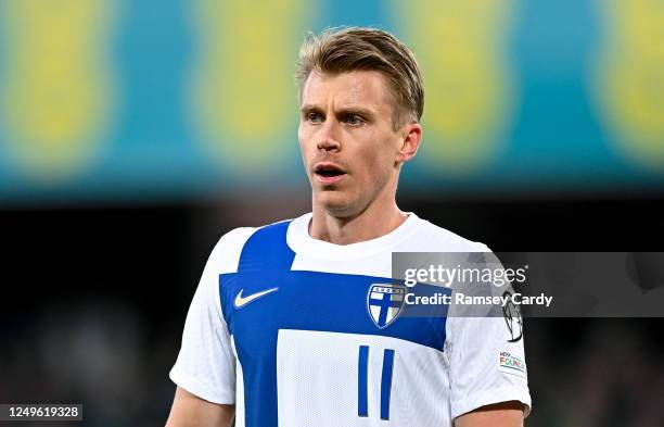 Belfast , United Kingdom - 26 March 2023; Rasmus Schüller of Finland during the UEFA EURO 2024 Championship Qualifier match between Northern Ireland...