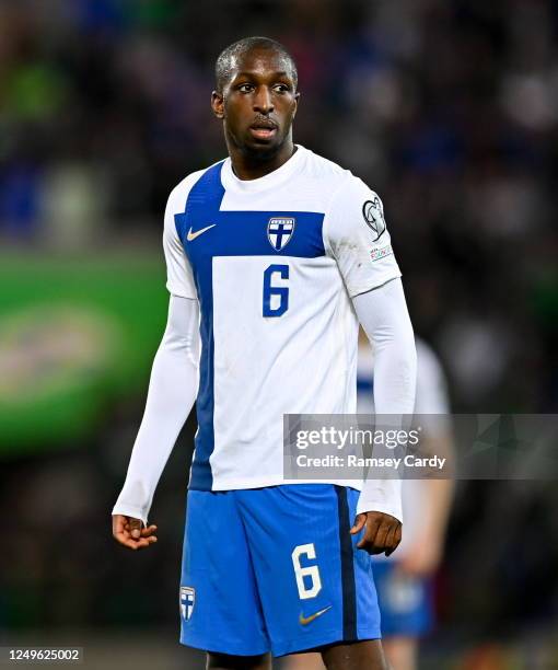 Belfast , United Kingdom - 26 March 2023; Glen Kamara of Finland during the UEFA EURO 2024 Championship Qualifier match between Northern Ireland and...