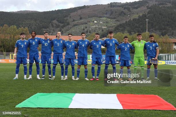 Italy U20 poses during the U20 international friendly match between Italy and Germany at Stadio Lungobisenzio on March 27, 2023 in Prato, Italy.