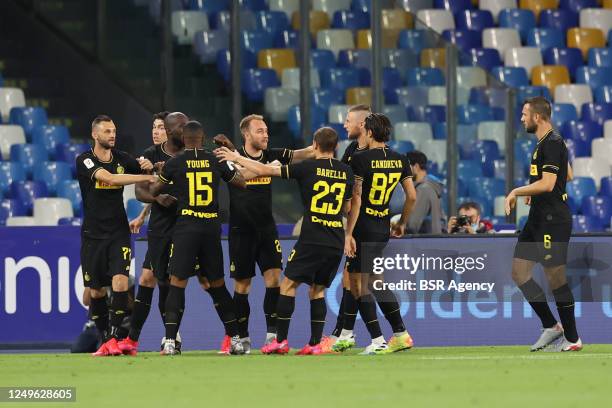 Inter players celebrating the goal of Christian Eriksen of Internazionale, L-R Marcelo Brozovic of Internazionale, Ashley Young of Internazionale,...