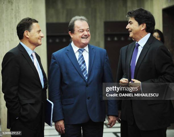 French Minister of Immigration Eric Besson , Romanian Minister of Interior Vasile Blaga and French State Secretary for European Affaires Pierre...