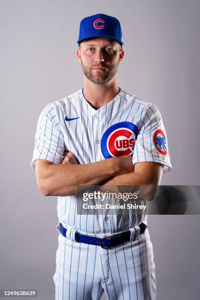 Brad Boxberger of the Chicago Cubs poses for a photo during the Chicago Cubs Photo Day at Sloan Park on Thursday, February 23, 2023 in Mesa, Arizona.