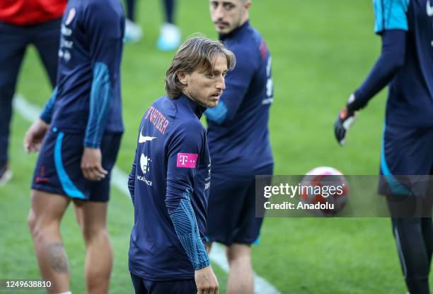 Luka Modric of Croatian National Football Team attends a training session ahead of the UEFA EURO 2024 Qualifying Round Group D second football match...