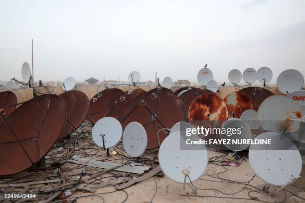 Picture taken on March 27 shows satellite dishes on the roof of a building in the district of Manfouha in Riyadh.