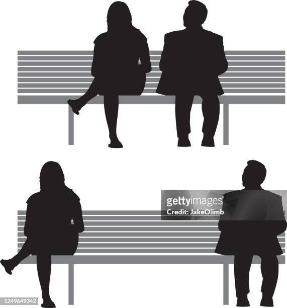 frau und mann sitzen auf bank silhouetten - park bench stock-grafiken, -clipart, -cartoons und -symbole