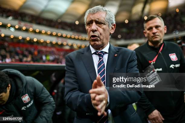 Coach Fernando Santos of Poland gestures prior to the UEFA EURO 2024 qualifying round group E match between Poland and Albania at National Stadium on...