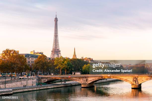 paris skyline with eiffel tower and seine river, france - paris autumn stock pictures, royalty-free photos & images