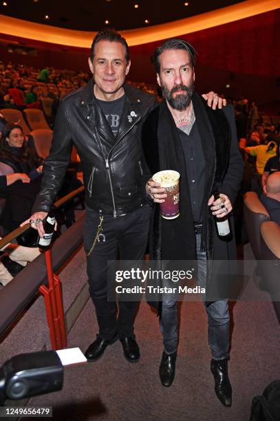 Alec Voelkel and Sascha Vollmer of the band The BossHoss attend the "Happy Birthday Tabaluga!" anniversary gala at Zoo Palast on March 27, 2023 in...