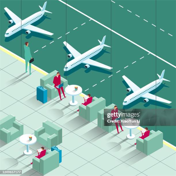 vector drawn corner of the airport,business travelers in airport lounge. - airplane first class stock illustrations