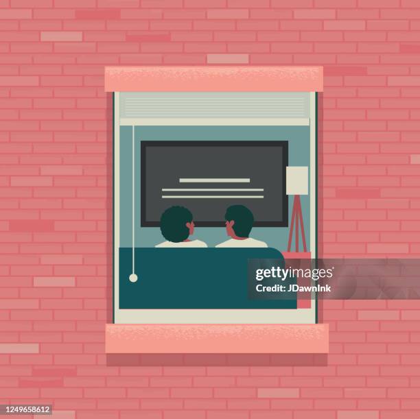 outside looking in concept - window sill stock illustrations