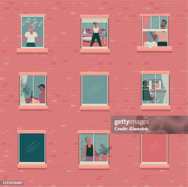 illustrations, cliparts, dessins animés et icônes de regard extérieur dans le concept - fenêtre extérieur