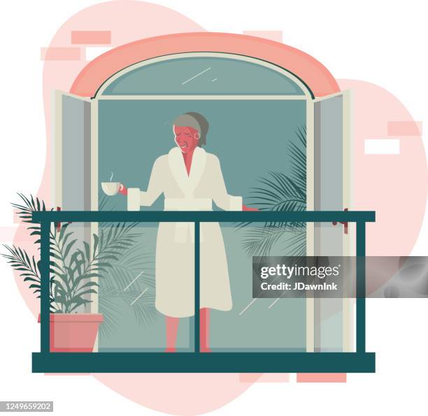 outside looking in morning on the balcony concept - outside looking in stock illustrations