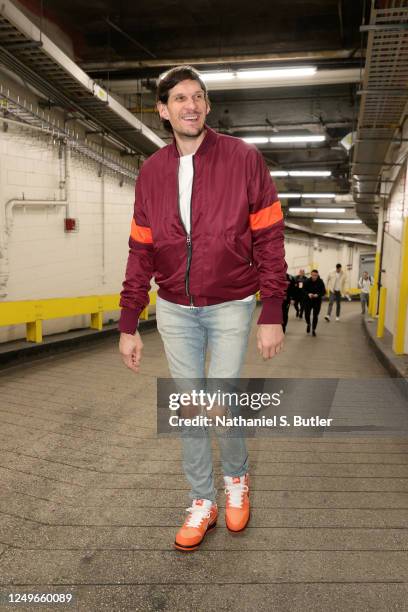 Boban Marjanovic of the Houston Rockets arrives to the arena before the game against the New York Knicks on March 27, 2023 at Madison Square Garden...