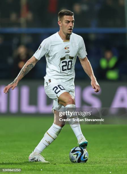 Sergej Milinkovic-Savic of Serbia in action during the UEFA EURO 2024 qualifying round group B match between Montenegro and Serbia at Podgorica City...