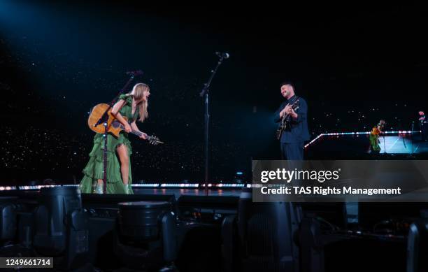 Marcus Mumford performs with Taylor Swift during night two of Taylor Swift | The Eras Tour on March 25, 2023 in Las Vegas, Nevada.