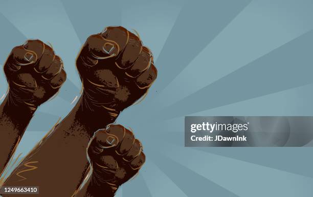 group of protesters or activists hands in the air - political rally stock illustrations