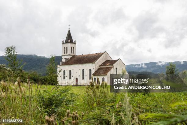 View of the church of Santa Luiza, one of the first churches to enter the Xokleng Reserve in Jose Boiteux, state of Santa Catarina, Brazil, on March...