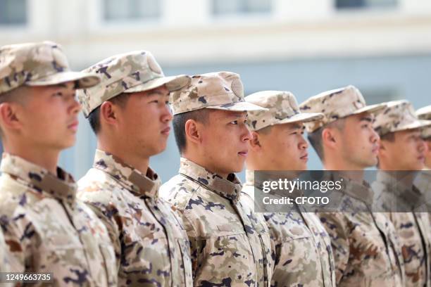 New recruits attend a training session in Guiyang, Guizhou province, China, March 23, 2023.