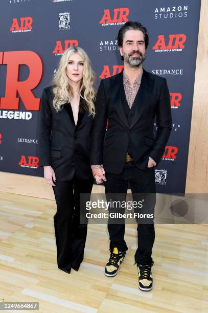 Lily Rabe and Hamish Linklater at the World Premiere of "AIR" held at the Regency Village Theatre on March 27, 2023 in Los Angeles, California.