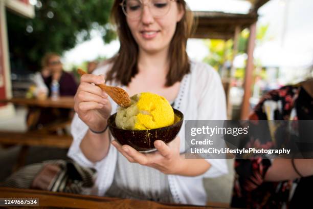 refreshing shave ice in hawaii - biodegradable stock pictures, royalty-free photos & images
