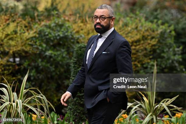 British Secretary of State for Foreign, Commonwealth and Development Affairs James Cleverly arrives for a cabinet meeting at Downing Street on March...