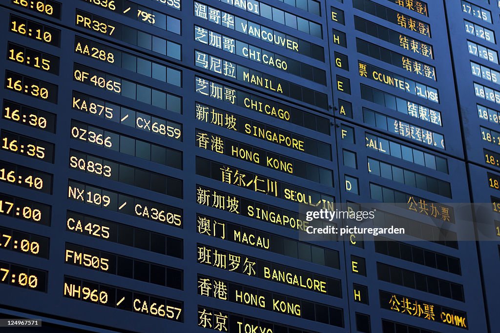 International Departures Board at Shanghai Airpor
