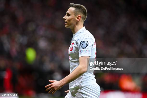 Przemyslaw Frankowski of Poland looks on during the UEFA EURO 2024 qualifying round group E match between Poland and Albania at National Stadium on...