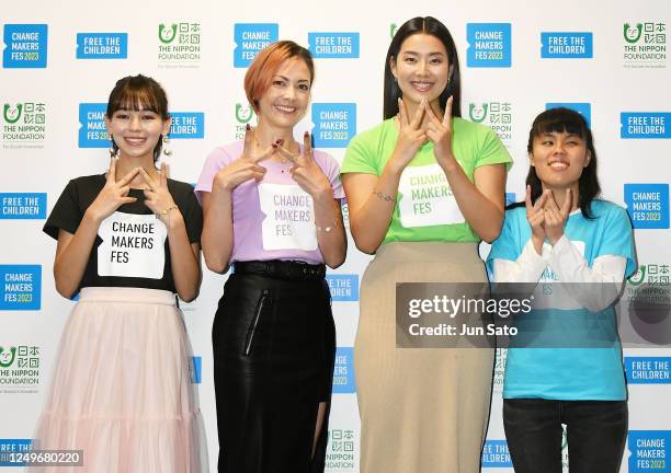 Model Malika Sera, singer Anna Tsuchiya, model Sumire and musician Chihiro Watanabe attend the photocall for Change Makers Fes 2023 at Tokyo Dome...